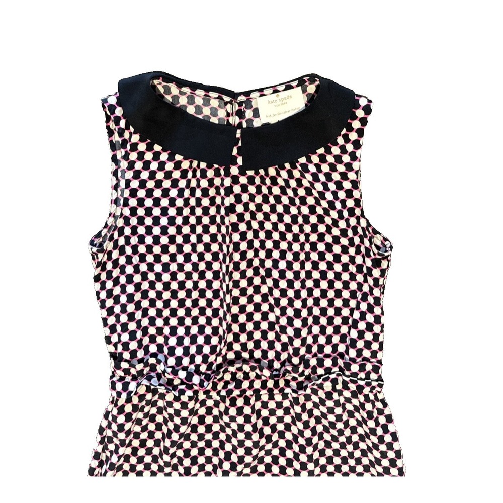 Kate Spade New York Geometric Dot Fit & Flare‎ Silk Dress 0 pink black white - Picture 3 of 16
